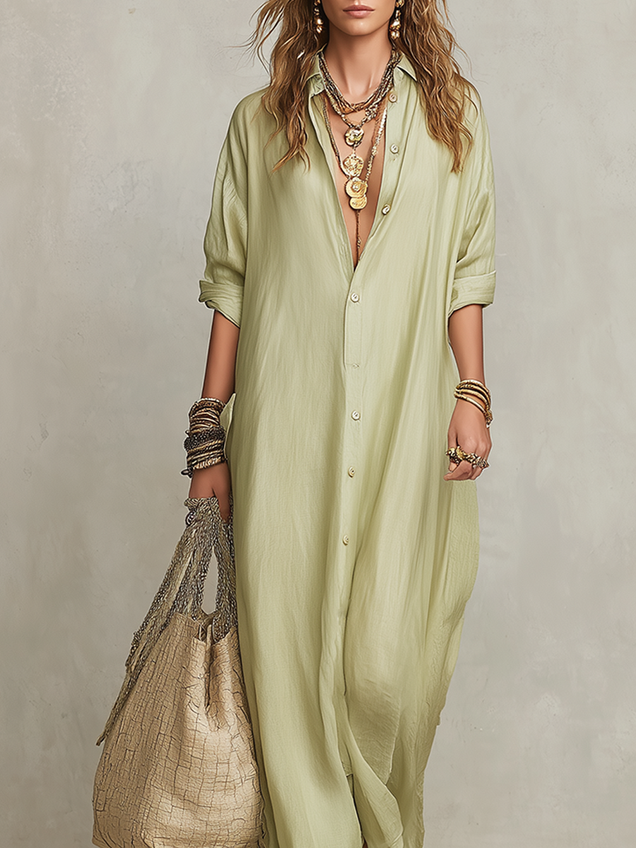 Robe longue décontractée boutonnée bohème