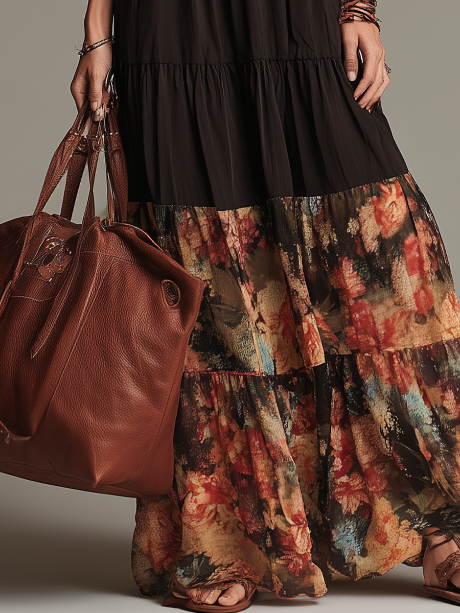Robe longue bohème smockée à encolure dos-nu