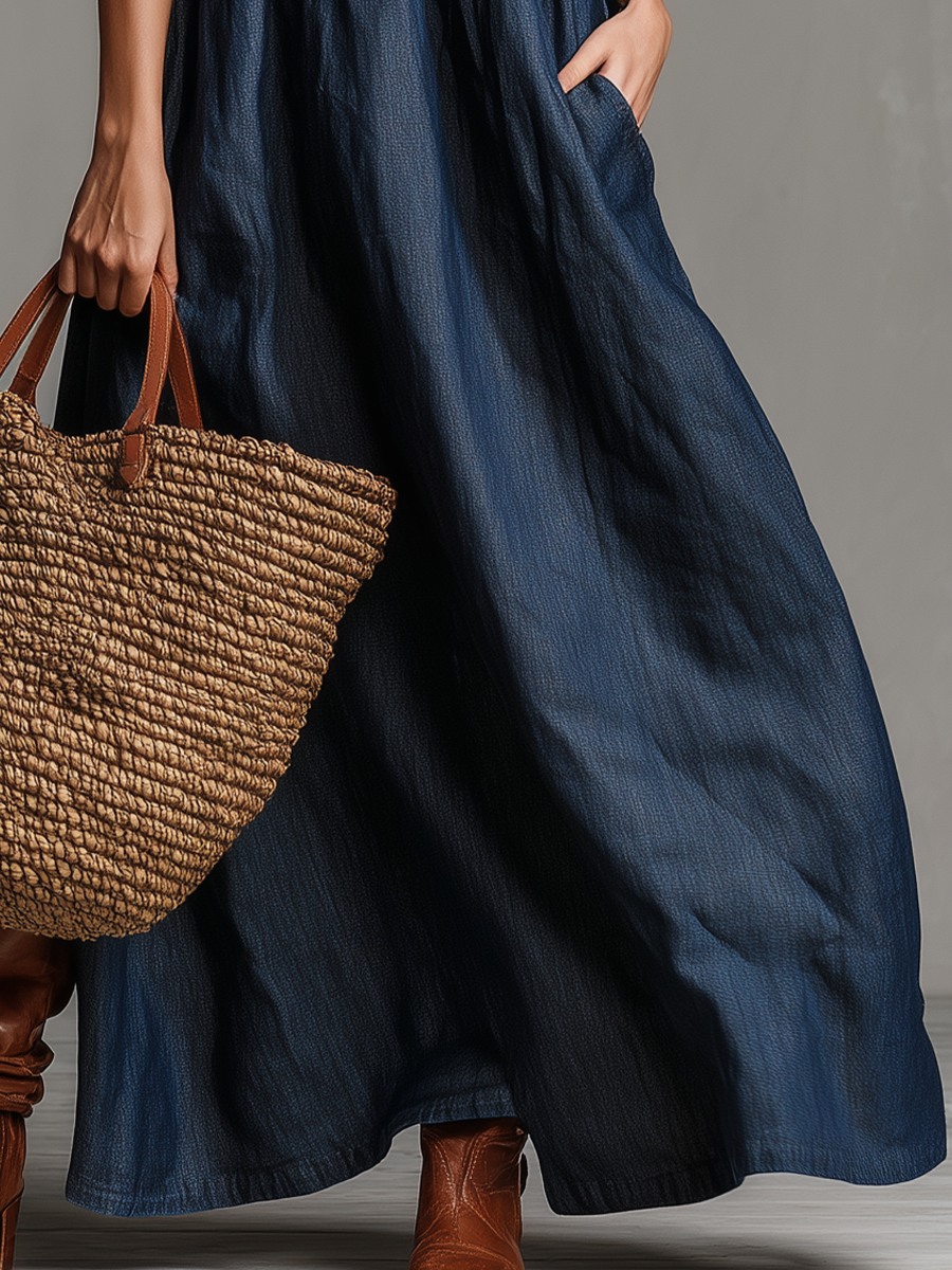 Robe longue maxi décontractée à volants et épaules dénudées