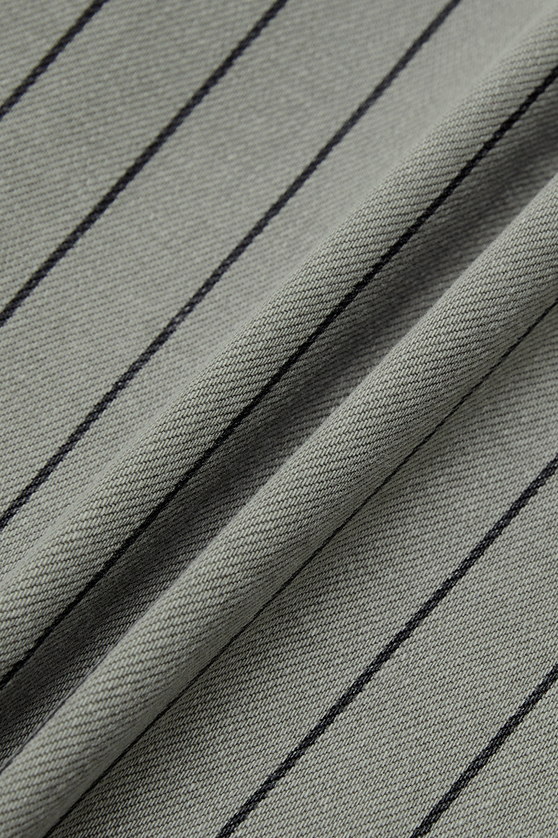 Pinstriped Roll Hem High Waist Straight Leg Cropped Pants Without Belt