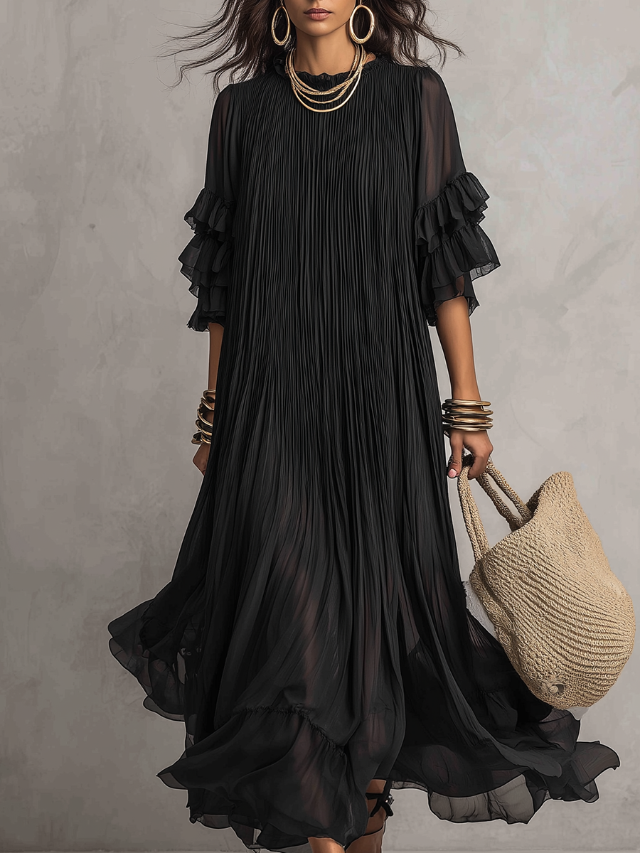 Robe longue bohème plissée et transparente élégante