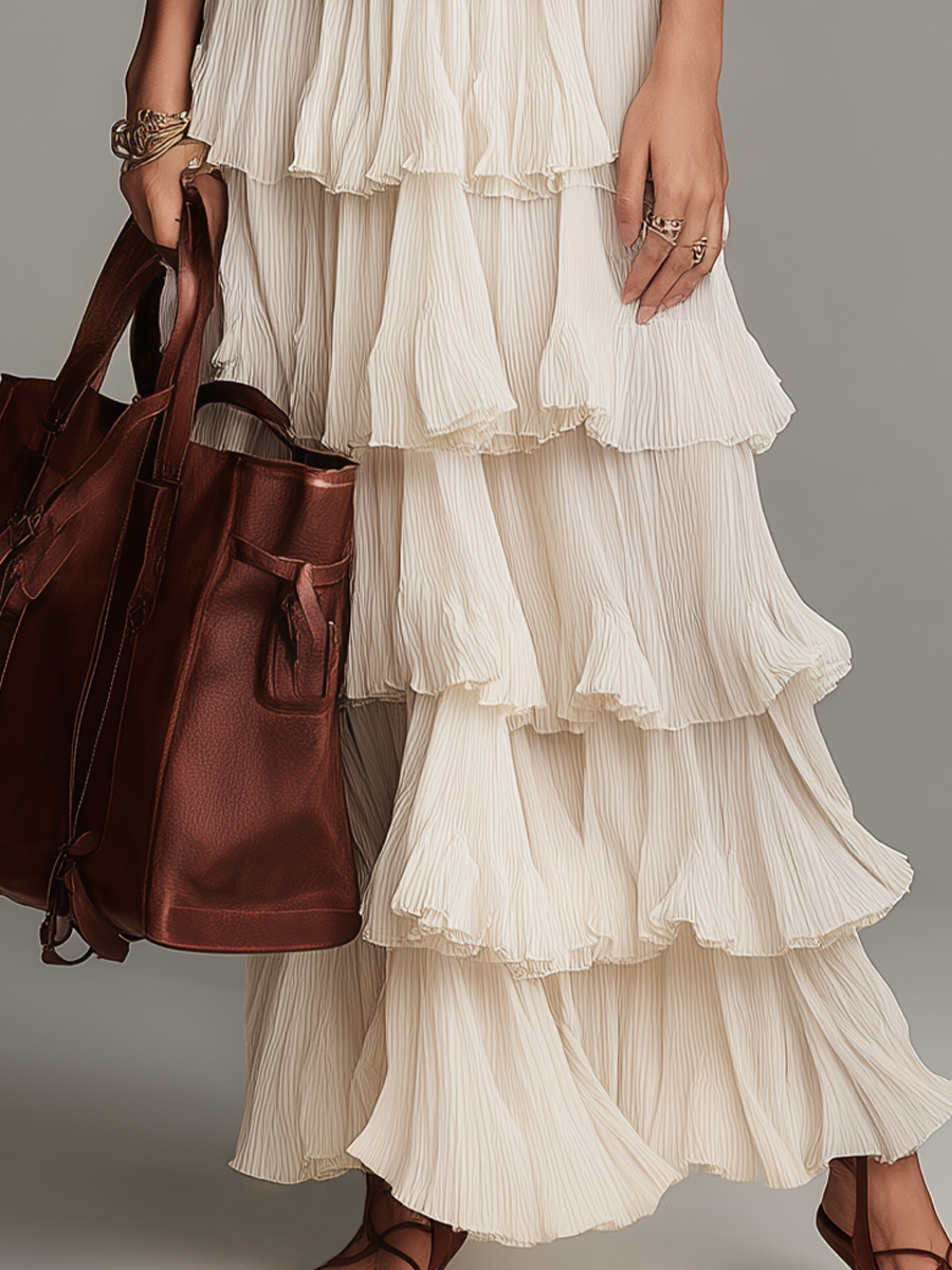 Robe longue romantique à volants étagés