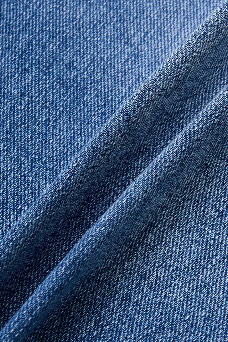 Wash Flap Decor Stitch Detail Mid Waist Denim Bermuda Shorts Without Belt