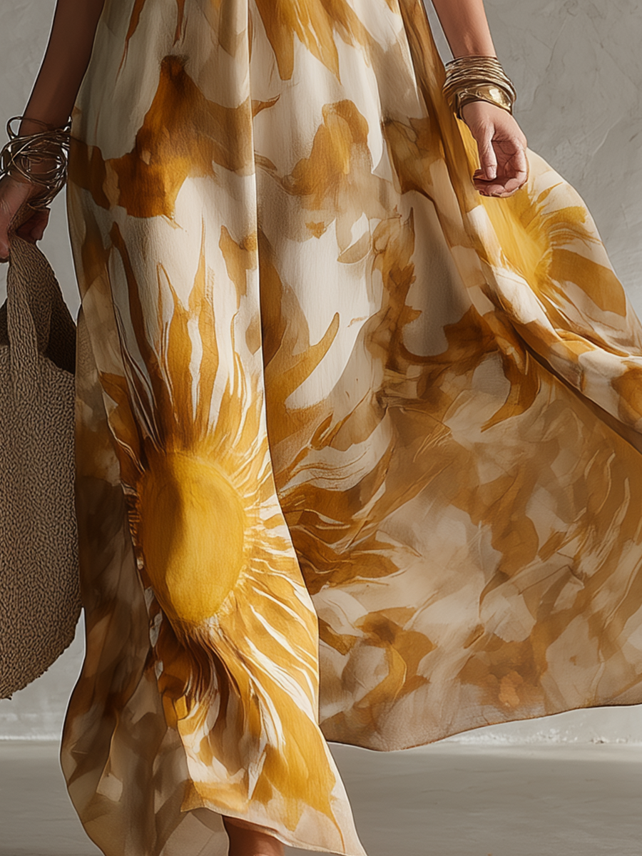 Robe longue élégante à licou et motifs floraux