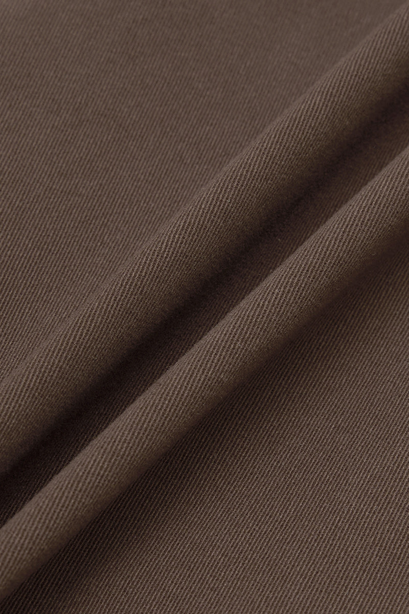 Solid Seam Front Pleated Elastic Back Mid Waist Wide Leg Pants