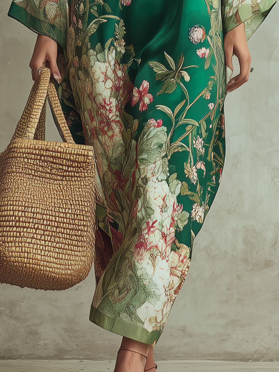Robe longue kaftan à imprimé floral luxueux