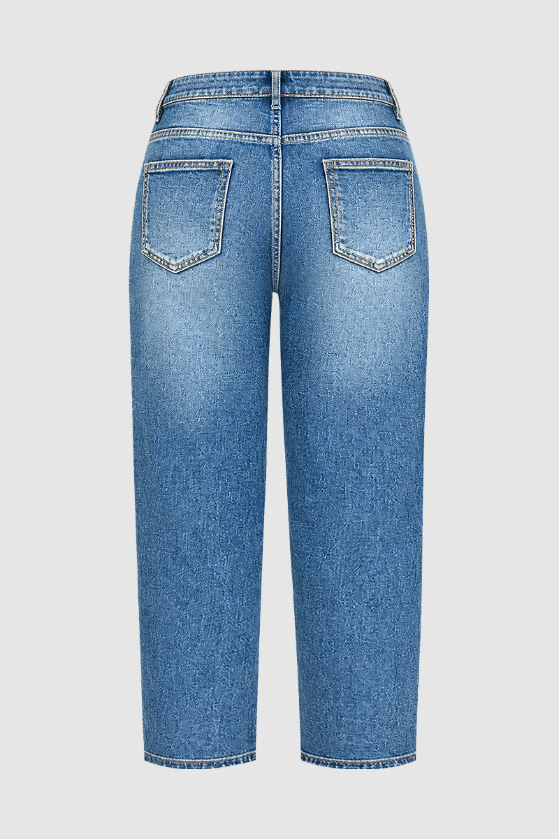 Wash Mid Waist Straight Leg Crop Jeans