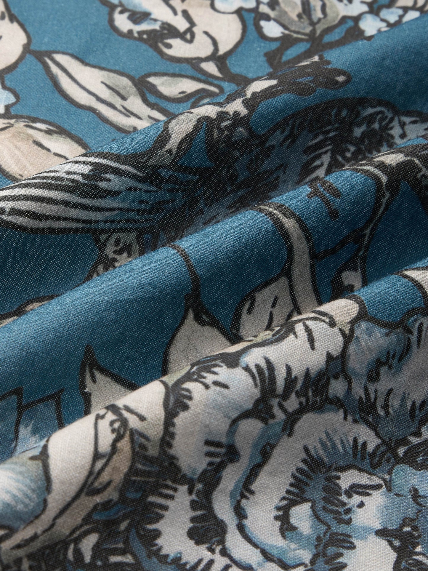 Robe longue en lin, manches longues, col rond, florale, volants, vintage, bleu profond