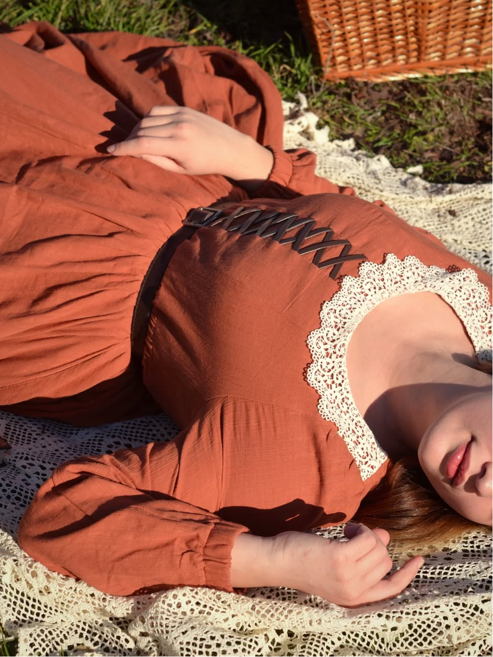 Robe longue en coton, manches longues, encolure carrée, coupe princesse, mélange de lin, orange