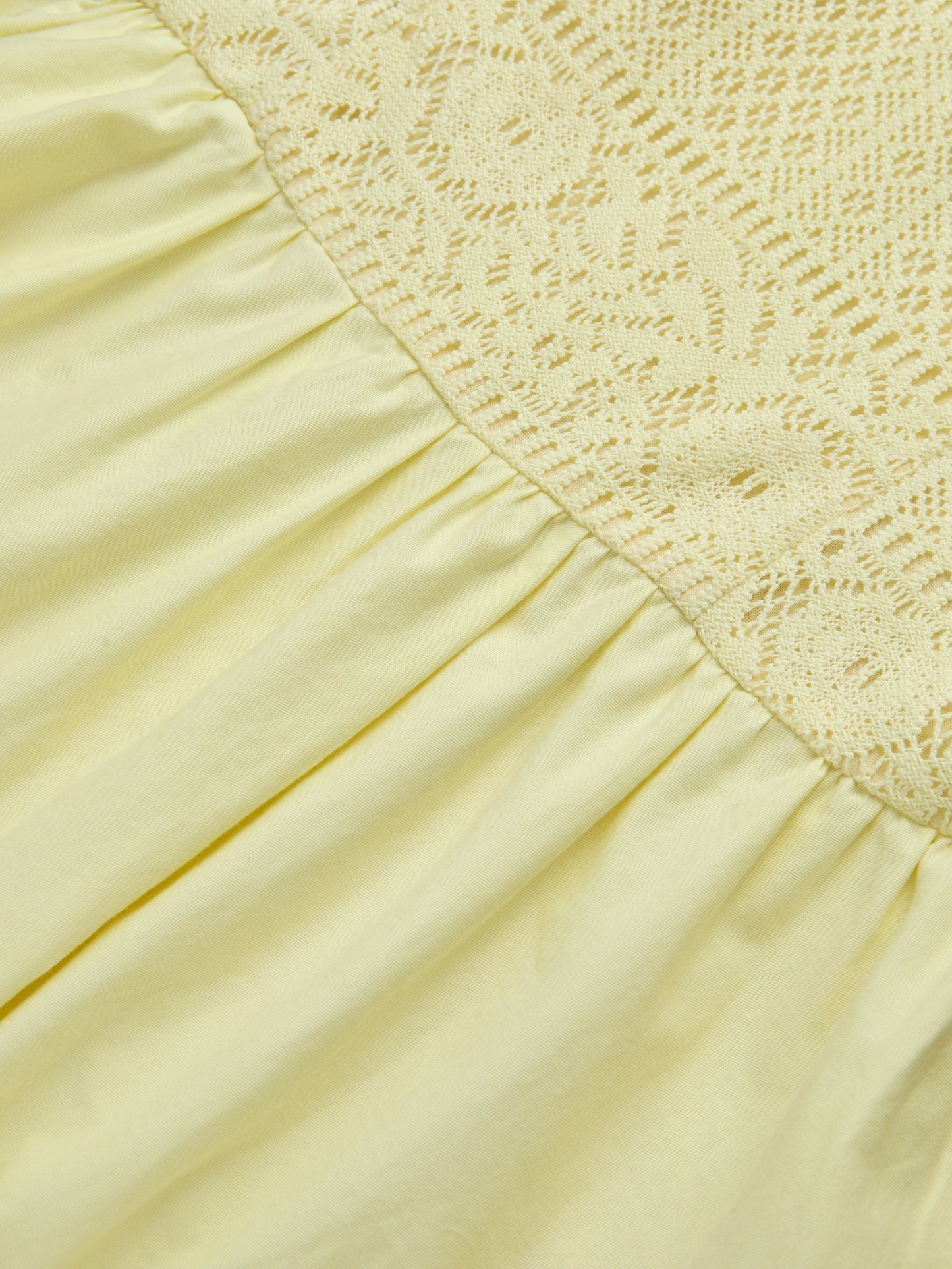 Robe Midi en Coton, Sans Manches, Col Rond, Unie, Dentelle, Vintage Français, Jaune Clair