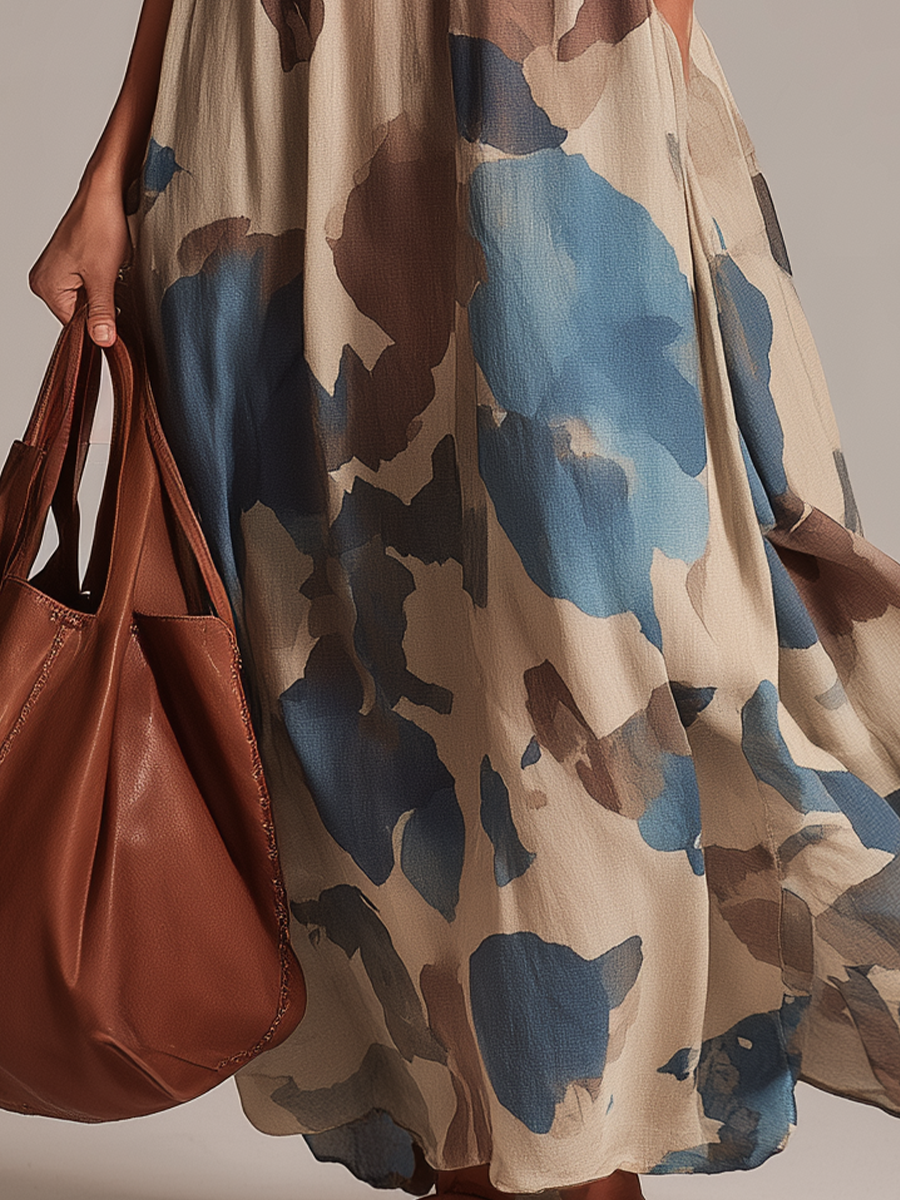 Robe longue décontractée sans manches à imprimé abstrait