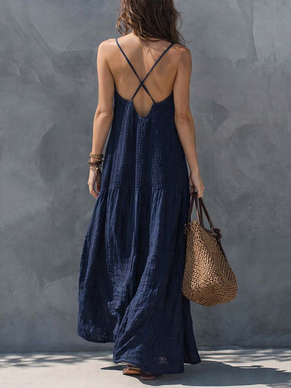 Robe longue bohème en coton et lin patchwork