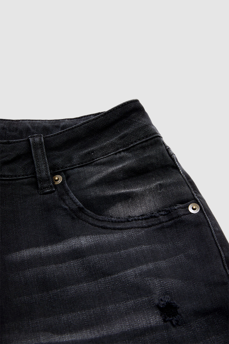 Wash Ripped Raw Hem Mid Rise Straight Leg Crop Jeans