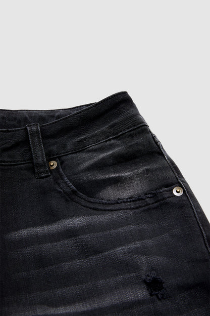 Wash Ripped Raw Hem Mid Rise Straight Leg Crop Jeans