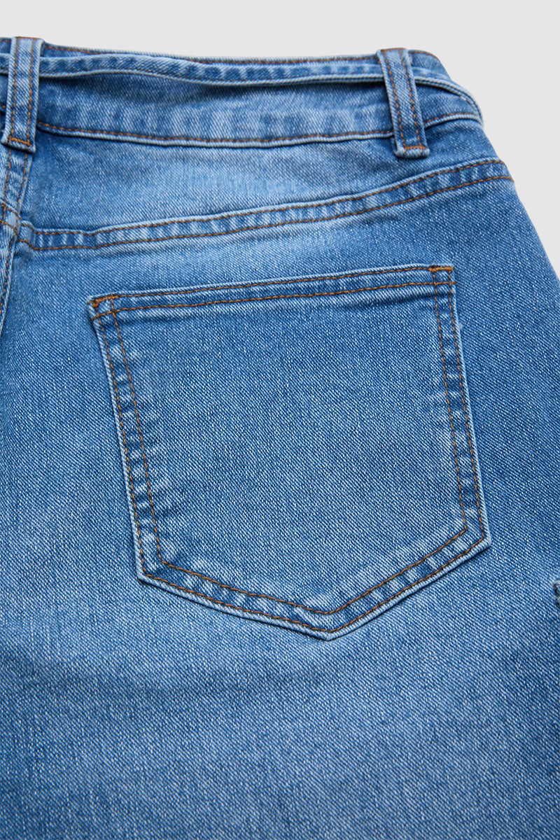 Roll Hem Drawstring Mid Waist Denim Mid Thigh Shorts