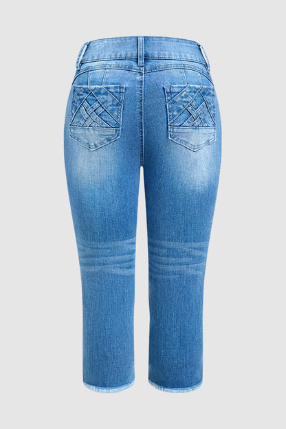 Braided Detail Raw Hem High Rise Capri Skinny Jeans