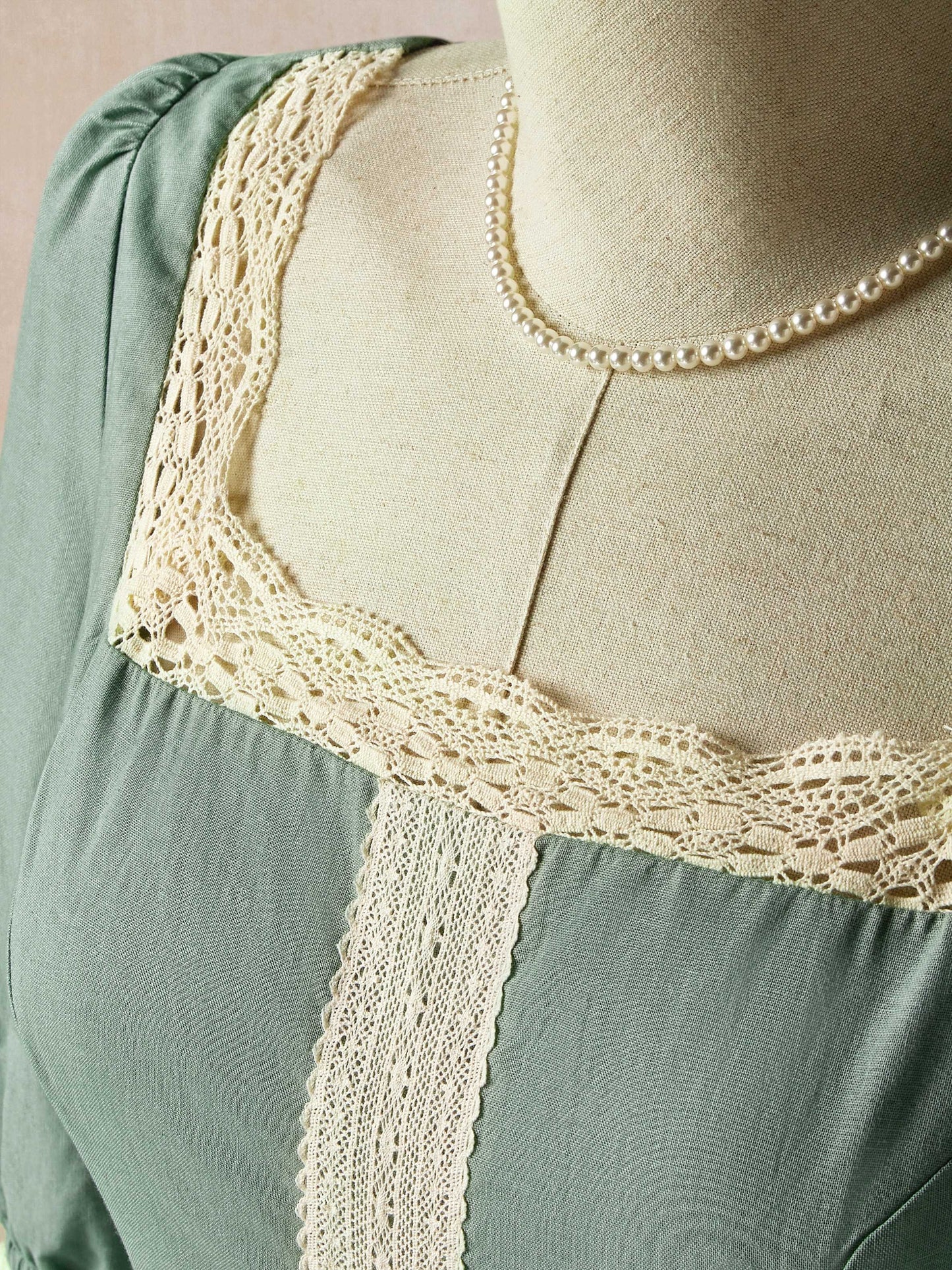 Robe longue en lin, manches 3/4, encolure carrée, à lacer, mélange de lin, verte
