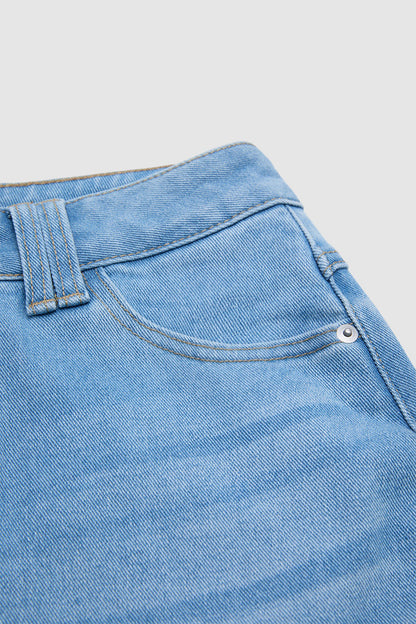Wash Floral Embroidery Mid Rise Denim Bermuda Shorts