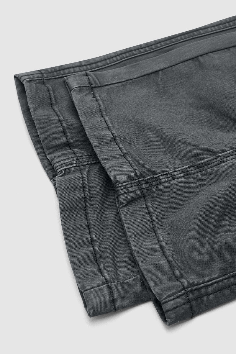Solid Stitch Detail Mid Rise Straight Leg Cargo Pants Without Belt