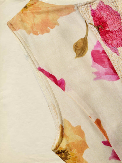 Robe longue en coton, sans manches, col en V, motif floral, ceinture, vacances, vintage, couleur abricot