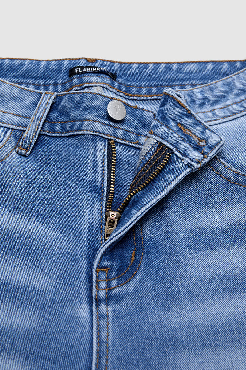 Stitch Detail Mid Waist Straight Leg Crop Jeans