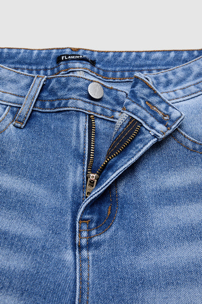 Stitch Detail Mid Waist Straight Leg Crop Jeans