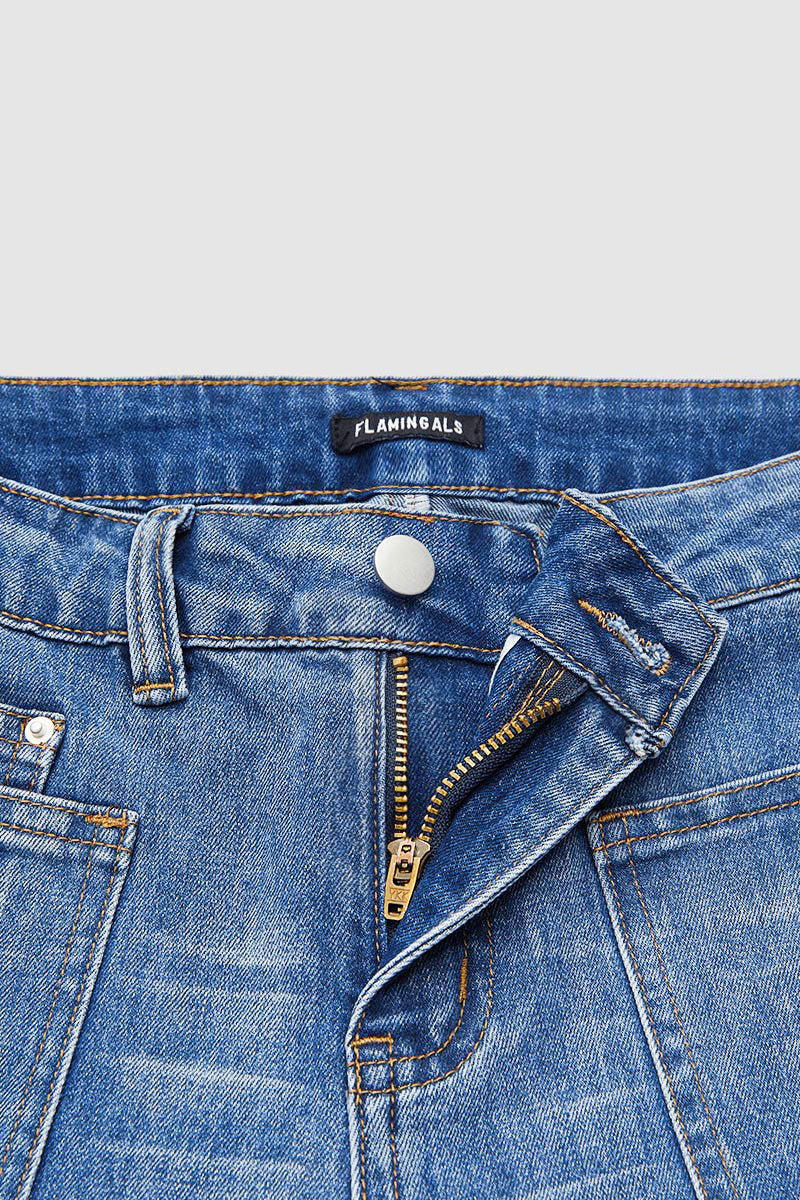 Wash Mid Waist Straight Leg Jeans Without Belt