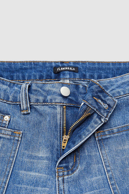 Wash Mid Waist Straight Leg Jeans Without Belt