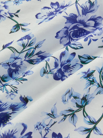 Robe longue en coton, sans manches, à fleurs, vacances, vintage, bleue