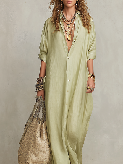 Robe longue décontractée boutonnée bohème