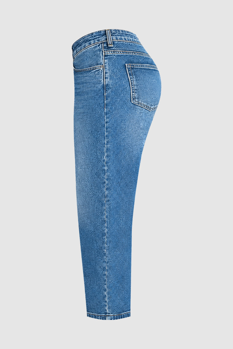 Wash Mid Waist Straight Leg Crop Jeans