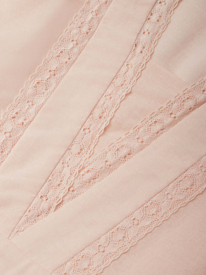 Robe midi en lin, manches courtes, col en dentelle, unie, vintage, rose clair