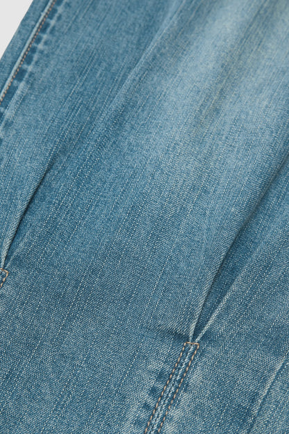Wash Pleated Mid Rise Capri Tapered Jeans Without Belt