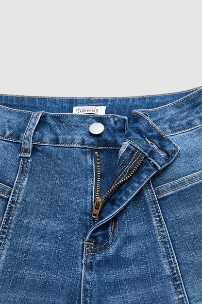 Wash Raw Hem Stitch Detail Mid Waist Straight Leg Cropped Jeans