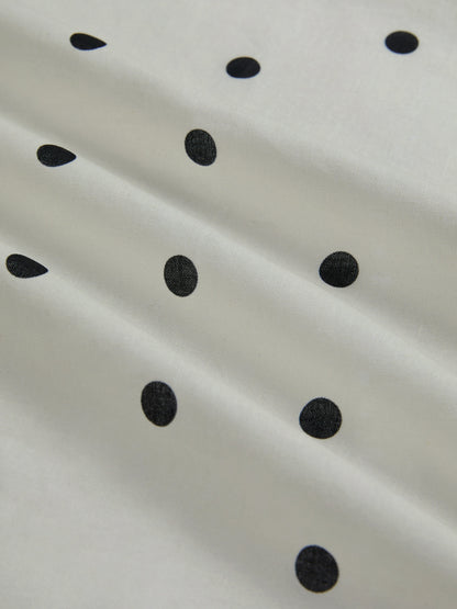 Robe longue en lin, manches courtes, col châle, pois, esprit vintage français, blanc cassé