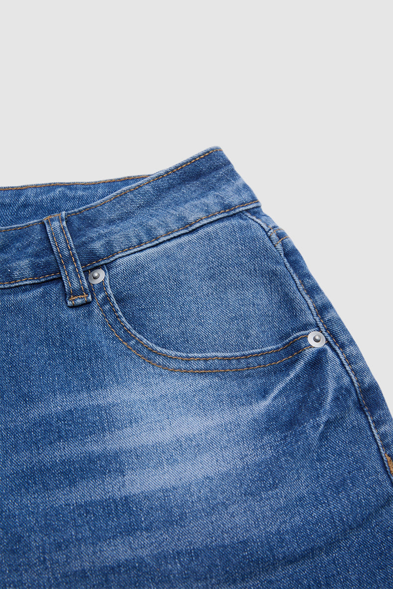 Wash Raw Hem Mid Waist Straight Leg Capri Jeans Without Belt