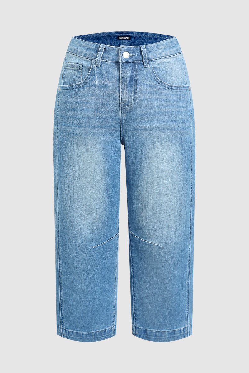Wash Seam Detail High Rise Straight Leg Crop Jeans Without Belt