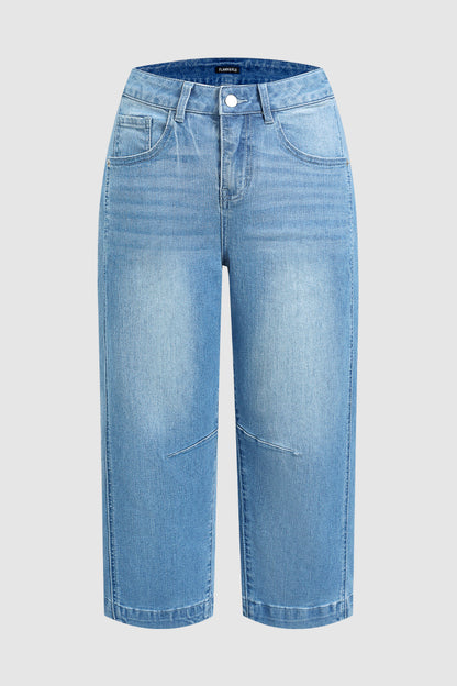 Wash Seam Detail High Rise Straight Leg Crop Jeans Without Belt