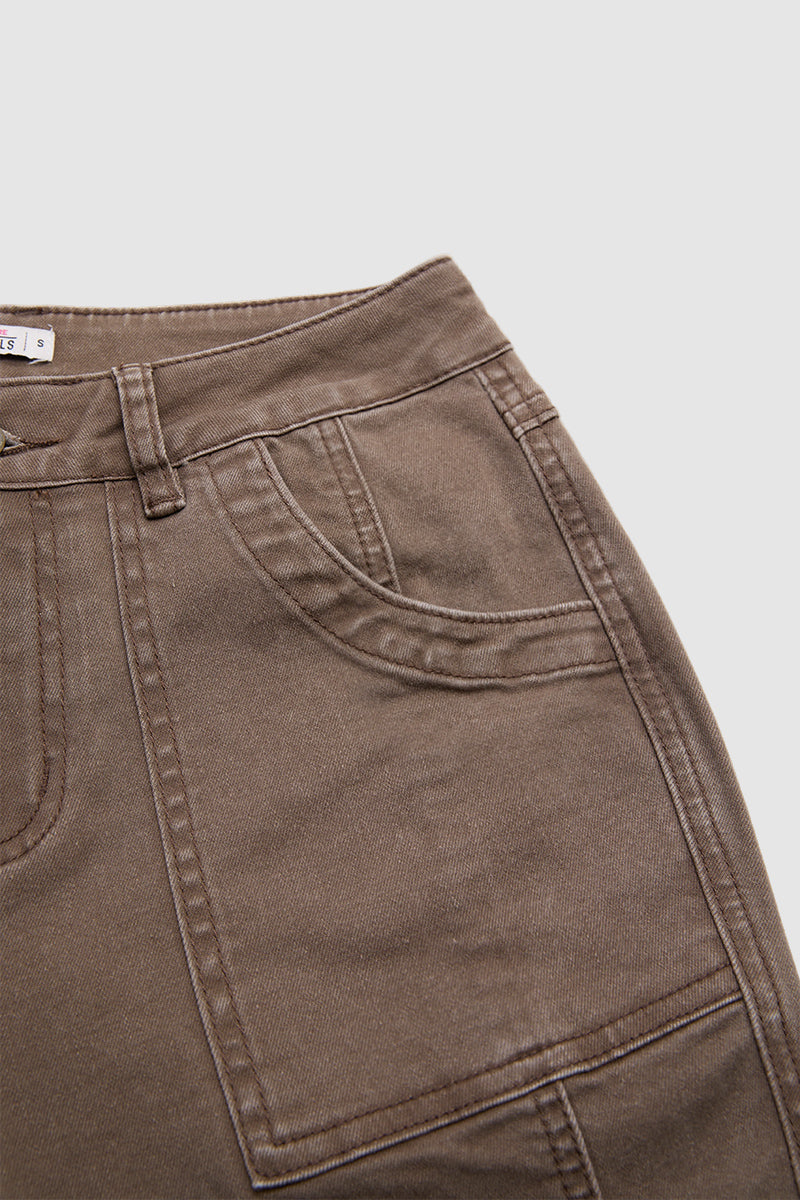 Flap Pocket Stitch Detail Mid Waist Flared Pants Without Belt