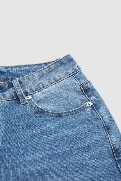 Raw Hem Ripped Button Fly Mid Waist Straight Leg Crop Jeans