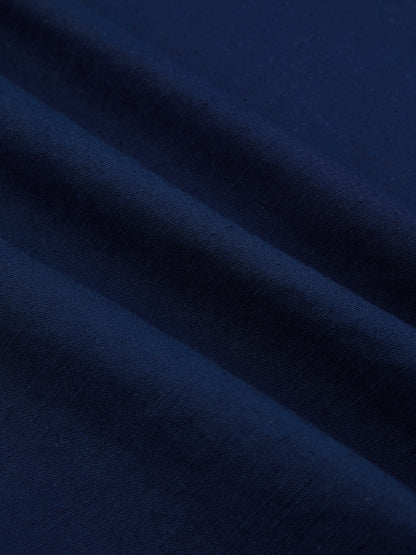 Robe longue en coton, manches longues, col montant, unie, ceinture, vintage français, violet bleu
