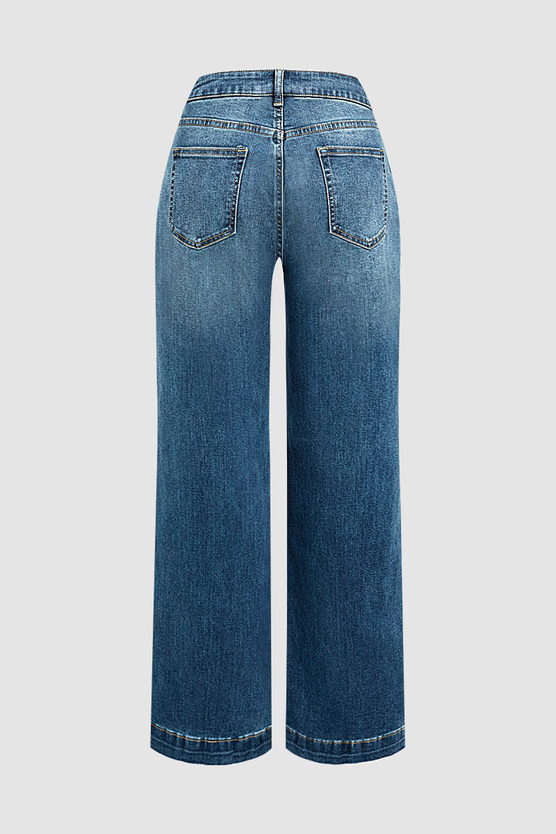 Wash Mid Waist Wide Leg Jeans Without Belt
