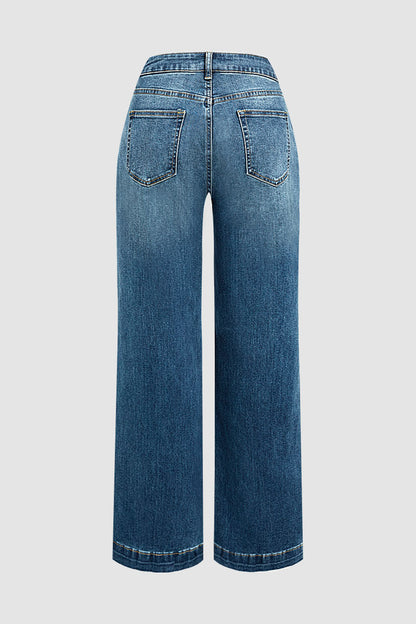 Wash Mid Waist Wide Leg Jeans Without Belt
