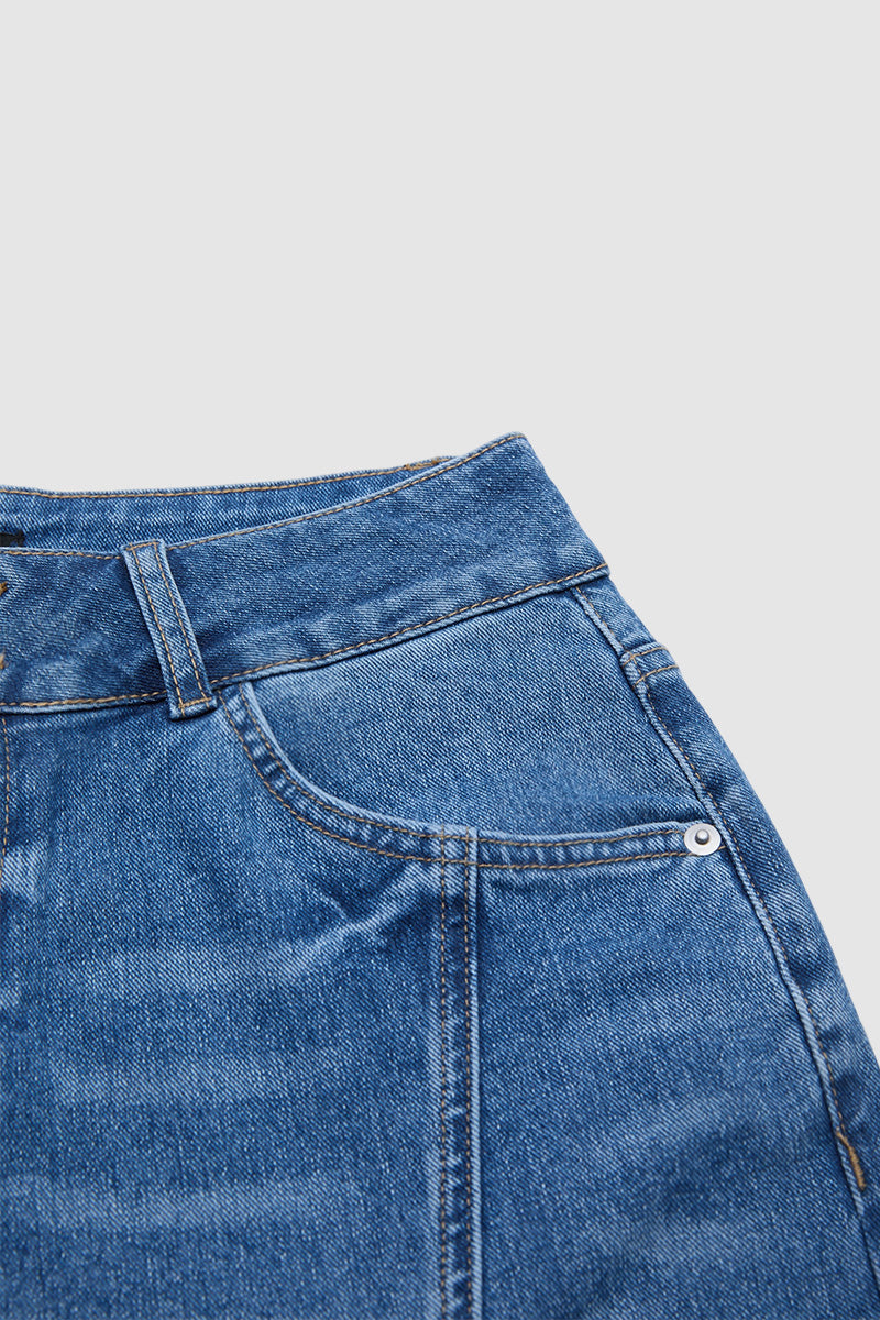 Raw Hem Stitch Detail Mid Waist Straight Leg Crop Jeans