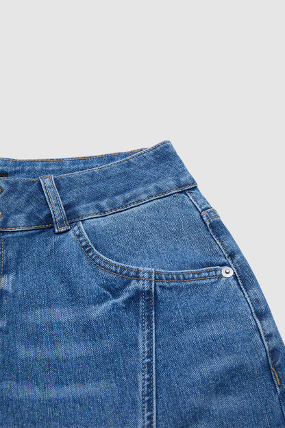 Raw Hem Stitch Detail Mid Waist Straight Leg Crop Jeans
