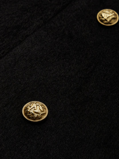 Trench-coat en laine, manches longues, col à revers, uni, boutonné, vintage, noir