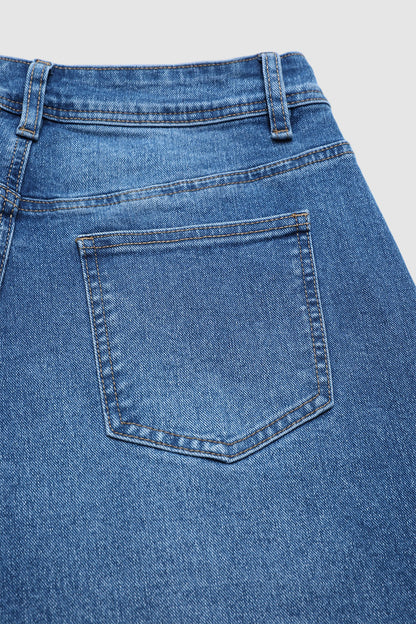 Wash Patch Pocket Mid Rise Straight Leg Crop Jeans