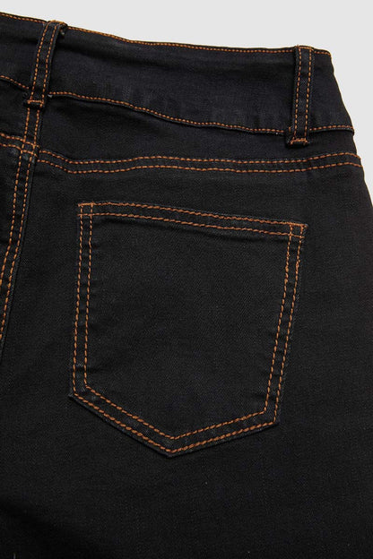 Double Button Stitch Detail High Waist Bootcut Jeans