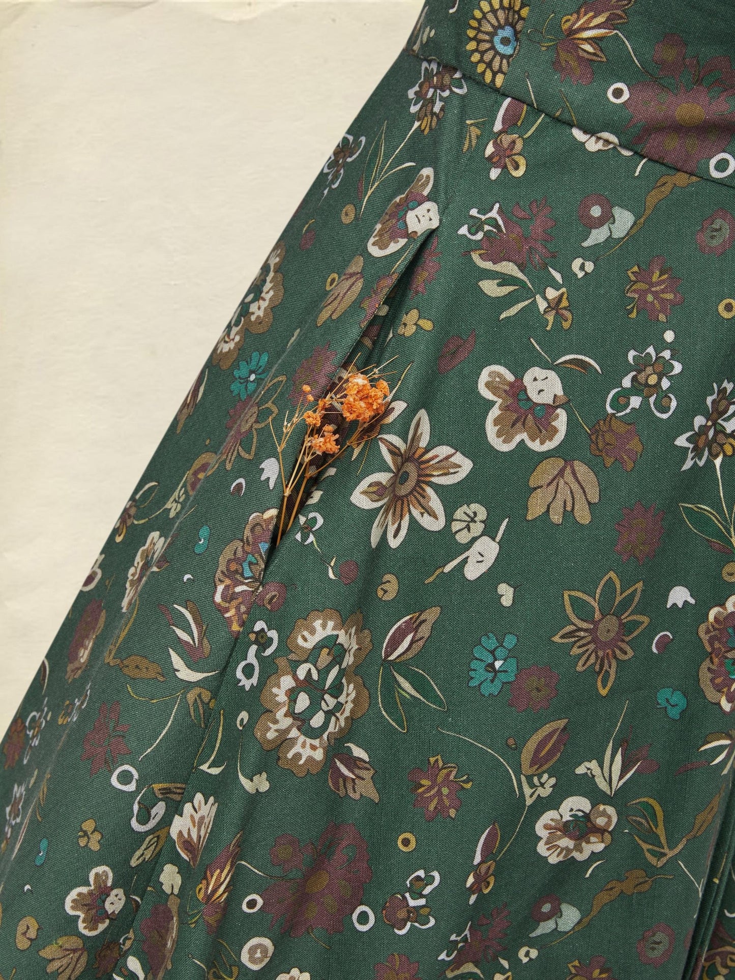 Robe midi en lin, manches longues, col carré, motif cachemire, vintage, verte