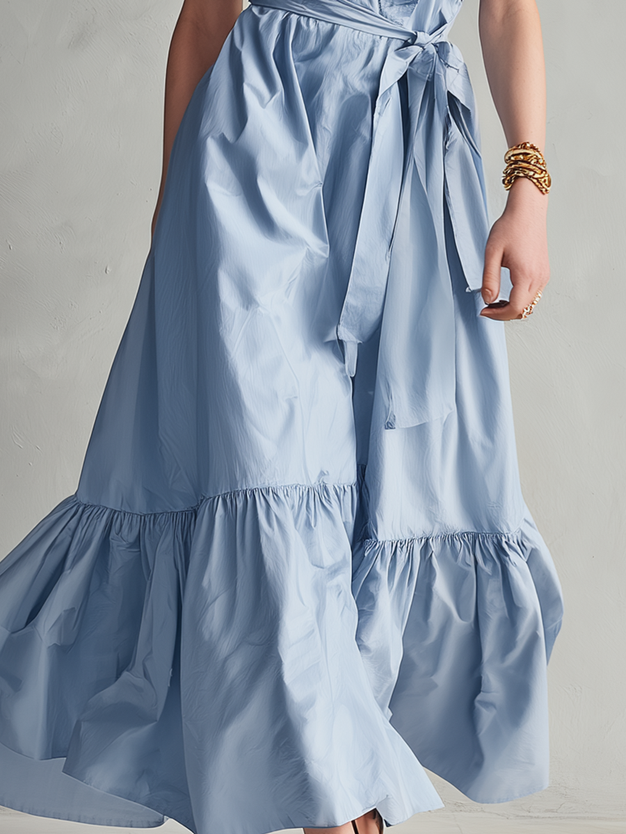 Robe longue portefeuille à volants raffinée